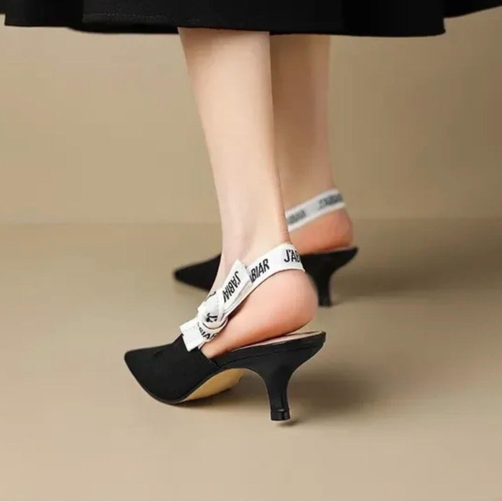 Designer inspired Women Black Slingback Pointed-Toe Heel Pumps Designer size 7 - Picture 2 of 5